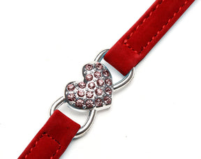Velvet Cat Collar with Heart Charm and Bell Prismra
